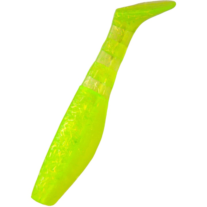 Set 5 buc Shad KP Original Shad 6.25cm, culoarea Cinnamon Neon Lime, pentru biban, stiuca sau salau