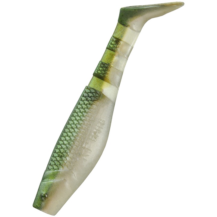Set 5 buc Shad KP Original Shad 6.25cm, culoarea Green White Pearl, pentru biban, stiuca sau salau