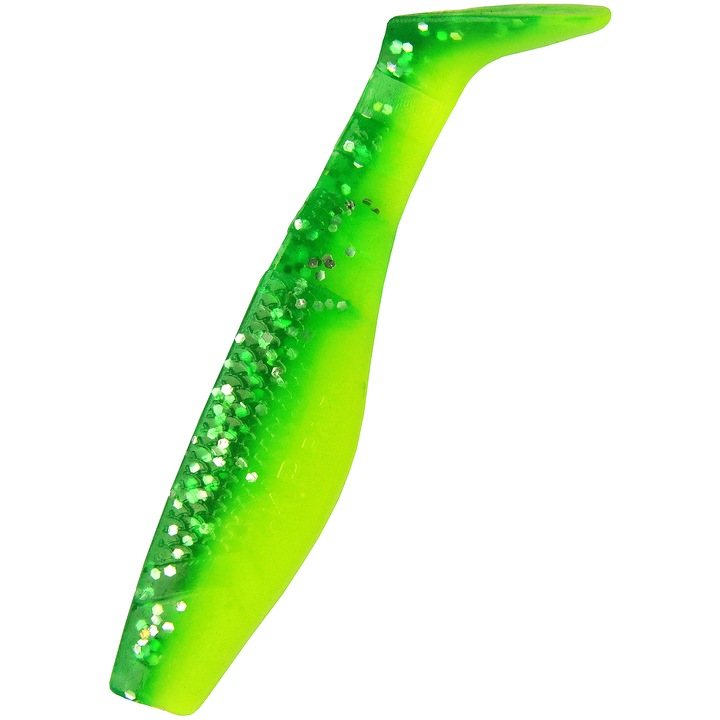 Set 5 buc Shad KP Original Shad 6.25cm, culoarea Lime Green Glitter, pentru biban, stiuca sau salau