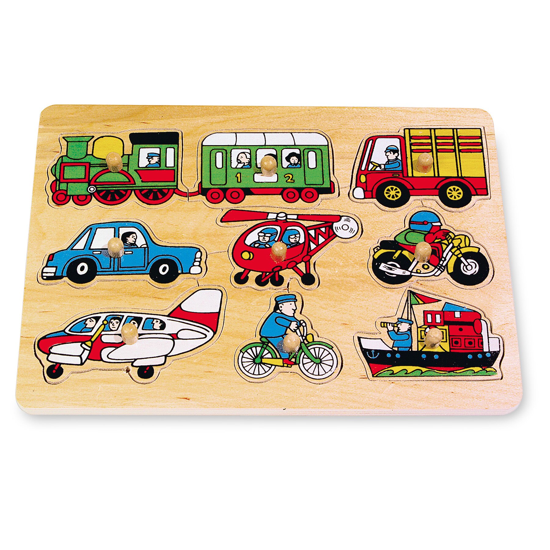 Puzzle mijloace de transport, 9 piese, lemn