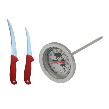 Pachet macelarie format din 2 cutite profesionale pentru carne, filetat, dezosat si Termometru analogic pentru gatit Pachet macelarie format din 2 cutite profesionale pentru carne, filetat, dezosat si Termometru analogic pentru gatit