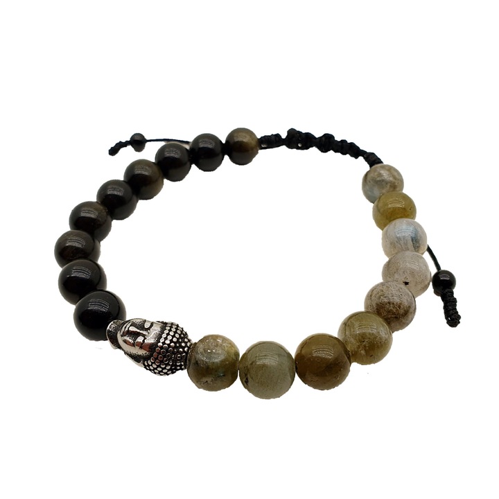 Bratara stones dama cu pietre semipretioase Onix Lucios & Agat, handmade, neagra/maro