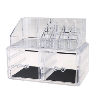 Organizator suport de cosmetice si bijuterii, 2 sertare, 16 spatii depozitare, transparent Organizator suport de cosmetice si bijuterii, 2 sertare, 16 spatii depozitare, transparent
