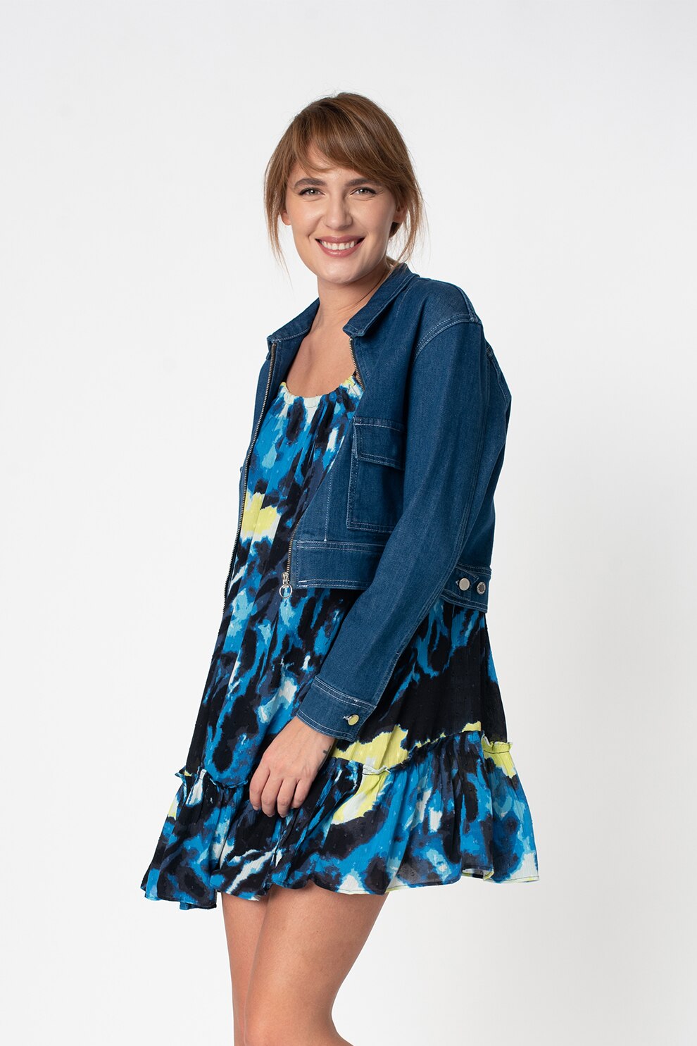 SUPERDRY, Jacheta crop din denim, Albastru, L