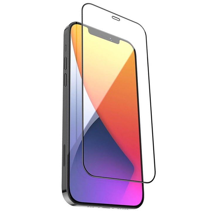 9D üvegvédő iPhone 12 Mini telefonhoz, teljes ragasztó, teljes fedés és ragasztás, fekete