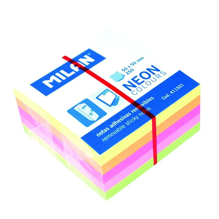 Кубче самозалепващи листчета 50x50 5 неонови цвята MILAN