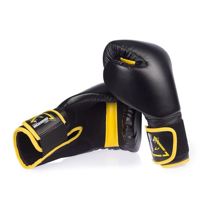 PU boxkesztyűk, Avento 6 Oz, fekete/sárga,
