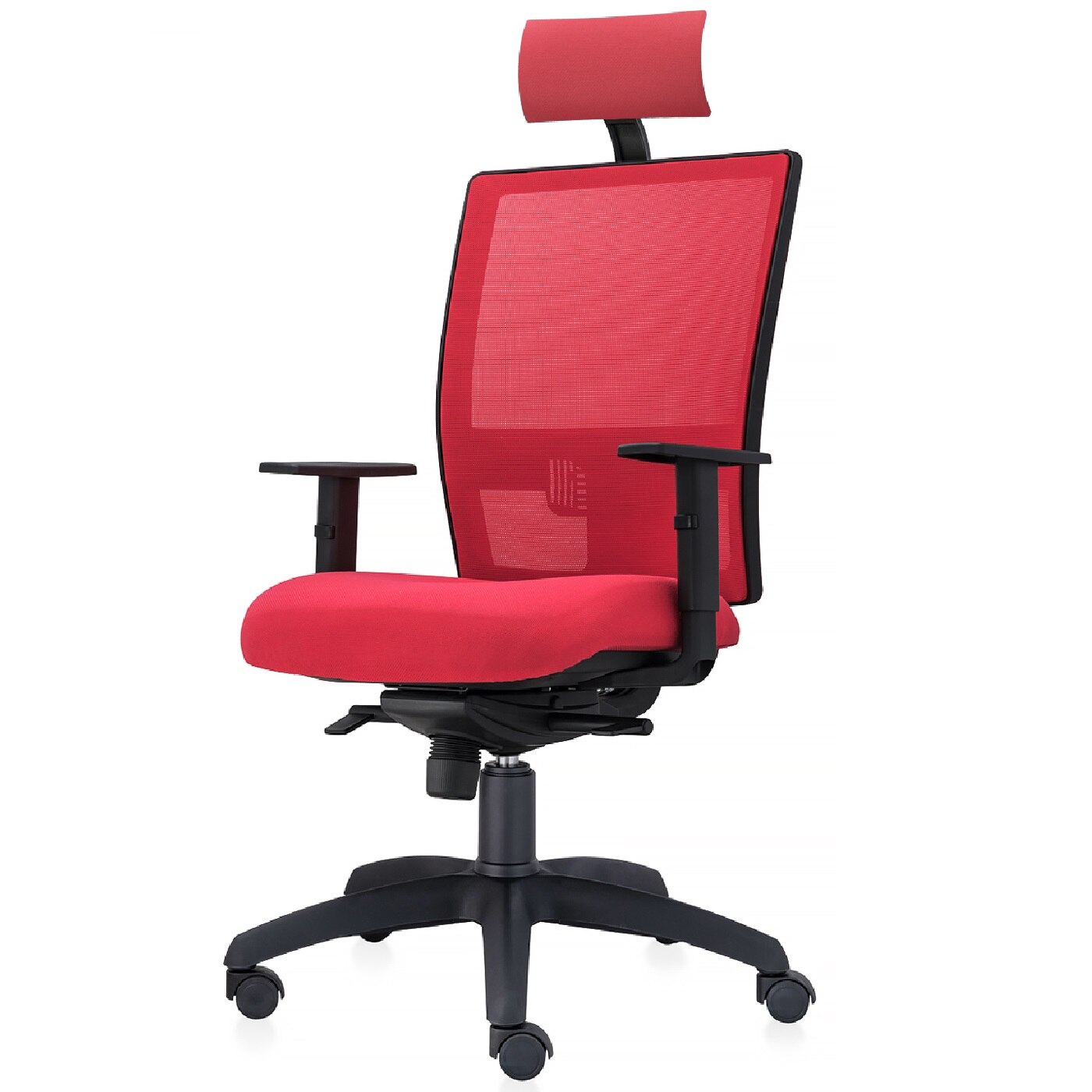 Scaun ergonomic de birou TRAFFIC CHAIRS SMART, tapiterie textil ROSIE, spatar reglabil pe inaltime cu MESH ROSU, tetiera reglabila, mecanism multiblock, brate reglabile