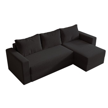 Coltar Alfa, extensibil, cu lada depozitare, stofa, 250 x 140 cm, Neagra / Aura 18 Coltar Alfa, extensibil, cu lada depozitare, stofa, 250 x 140 cm, Neagra / Aura 18