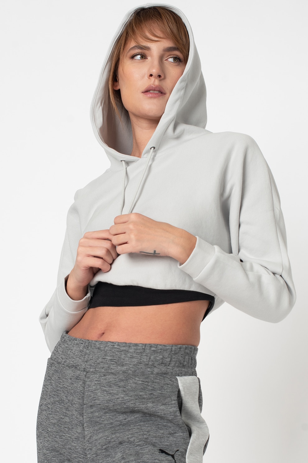 Puma, Hanorac crop Rive Droite, Gri deschis, L