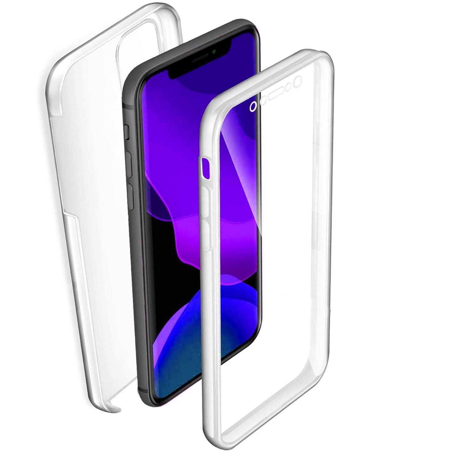 Husa protectie compatibila cu iPhone 11, Fully PC & Glass 360° (fata + spate), transparenta, ultra slim, Premium Quality