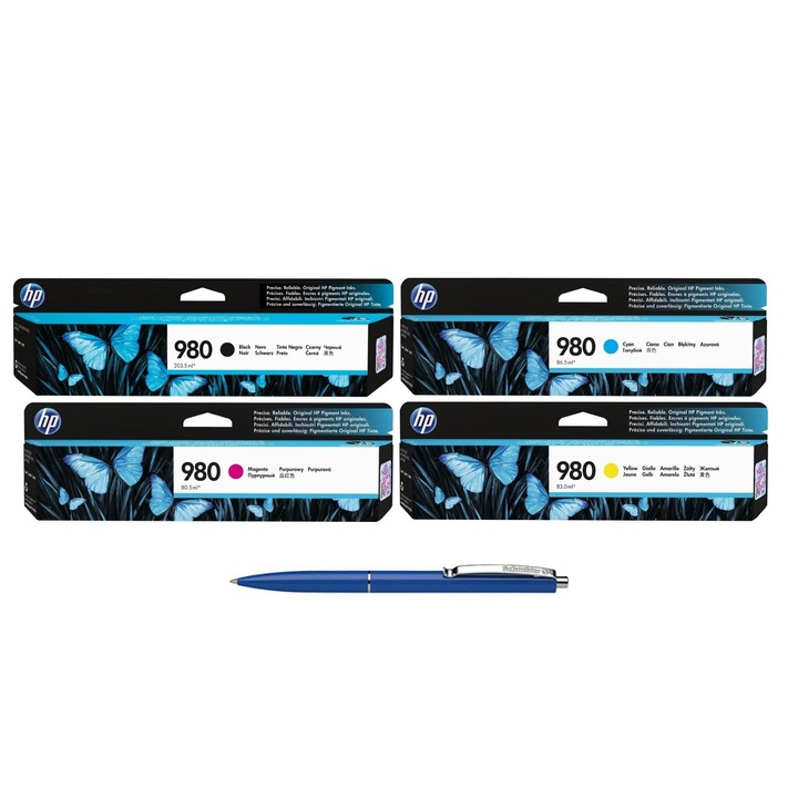 Pachet MAG4U Cartuse Cerneala Originale 1 buc D8J10A (980) Black 1 buc D8J07A Cyan 1 buc D8J08A Magenta 1 buc D8J09A Yellow si Pix Schneider