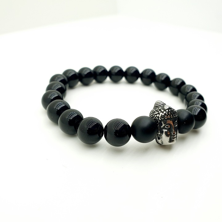 Bratara Stones, Barbati, Pietre semipretioase, Onix, Onix & Silver Charm, Handmade