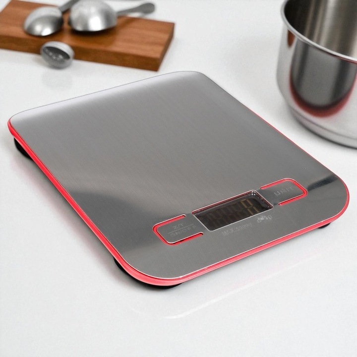 Cantar de bucatarie Secret de Gourmet, Otel inoxidabil, Gri, 18x14 cm