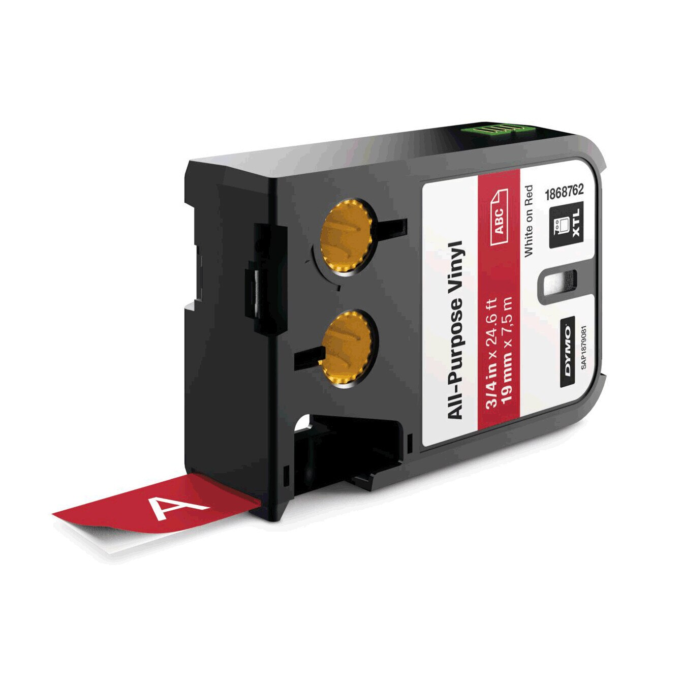 Etichete industriale autoadezive, DYMO XTL, vinil, 19mm x 7m, alb/rosu, 1868762