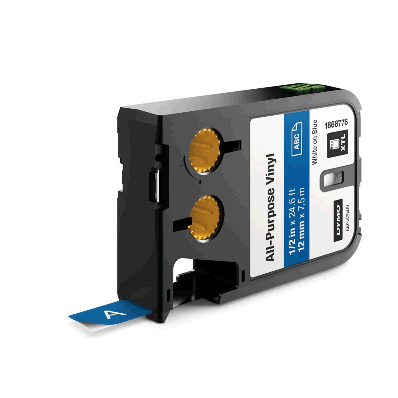 Etichete industriale autoadezive, DYMO XTL, vinil, 12mm x 7m, alb/albastru, 1868776