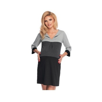Rochie gravide, maneci 3/4, gri cu negru L-XL Rochie gravide, maneci 3/4, gri cu negru L-XL