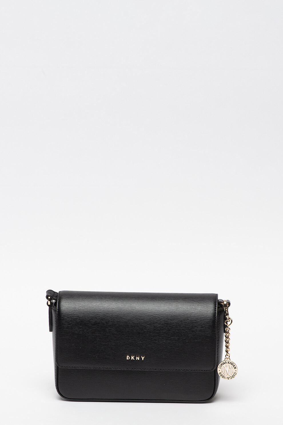 DKNY, Geanta crossbody de piele cu clapa Bryant, Negru