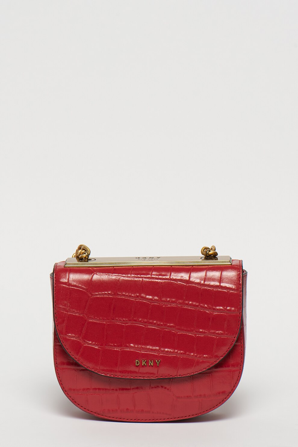 DKNY, Geanta crossbody de piele cu aspect de piele de crocodil Cooper, rosu inchis