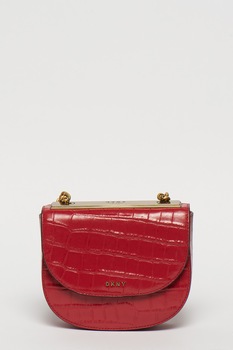 DKNY, Geanta crossbody de piele cu aspect de piele de crocodil Cooper, rosu inchis DKNY, Geanta crossbody de piele cu aspect de piele de crocodil Cooper, rosu inchis