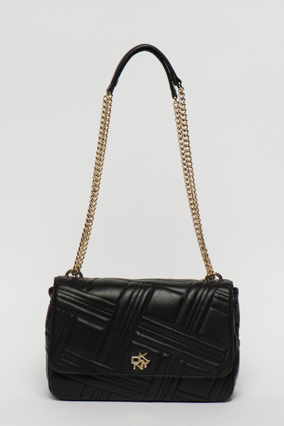 DKNY, Geanta de piele cu bareta de lant pentru umar Alice, Negru