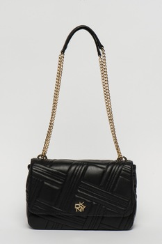 DKNY, Geanta de piele cu bareta de lant pentru umar Alice, Negru DKNY, Geanta de piele cu bareta de lant pentru umar Alice, Negru