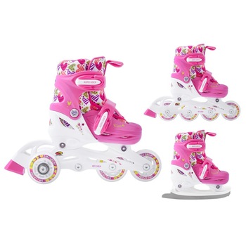 Role/patine cu rotile/patine de gheata pentru copii, SMJ Sport, 3 in 1, Reglabile, XS (26-29), Roz/Alb Role/patine cu rotile/patine de gheata pentru copii, SMJ Sport, 3 in 1, Reglabile, XS (26-29), Roz/Alb