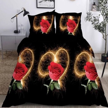 Set lenjerie de pat dublu, bumbac satinat, 4 piese, Casa de Vis, B497 Set lenjerie de pat dublu, bumbac satinat, 4 piese, Casa de Vis, B497