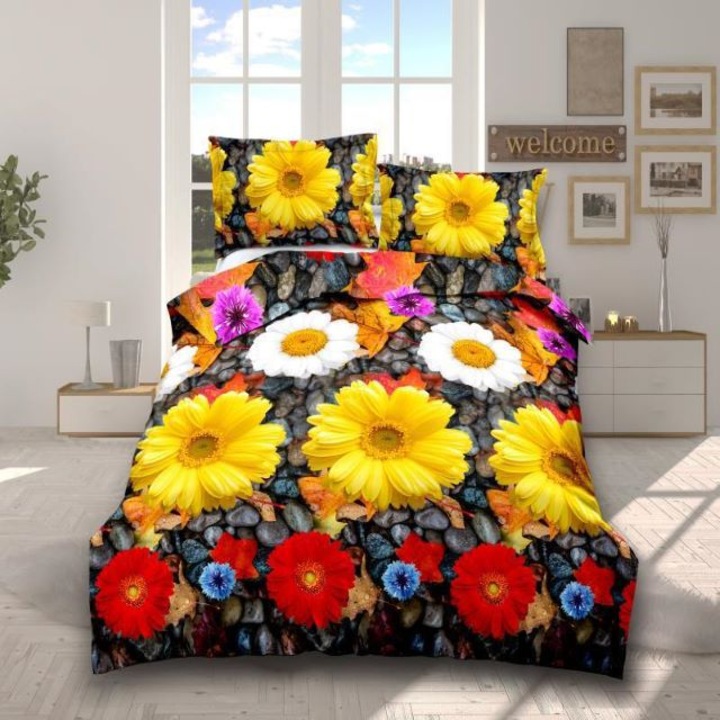 Set lenjerie de pat dublu, bumbac satinat, 4 piese, Casa de Vis, B502