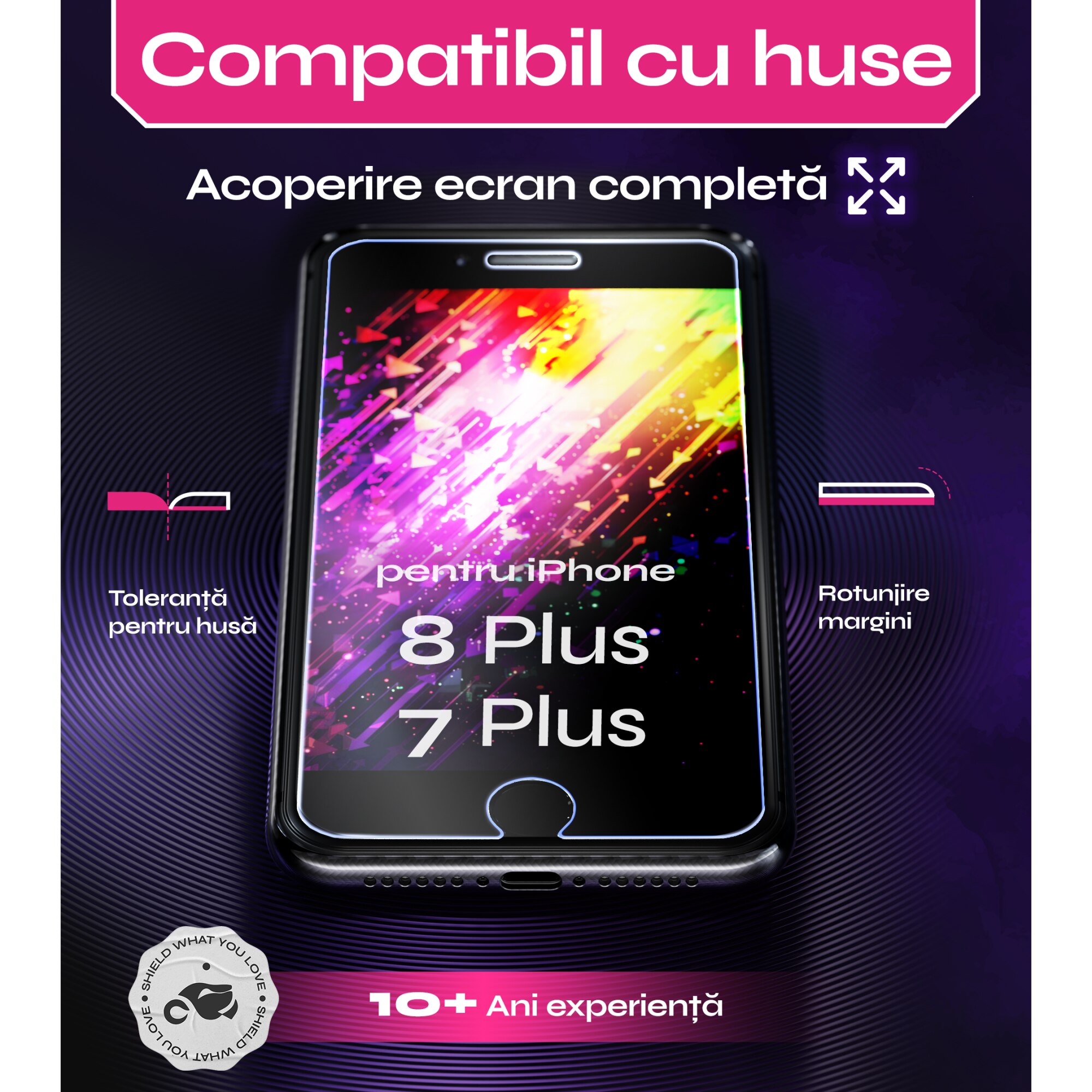 Folie sticla compatibil cu iPhone 8 Plus / 7 Plus, set 2 buc, DefenSlim, instalare usoara si rapida cu dispozitiv de potrivire automata in 30 sec cu Easy Install Kit patentat, protectie telefon