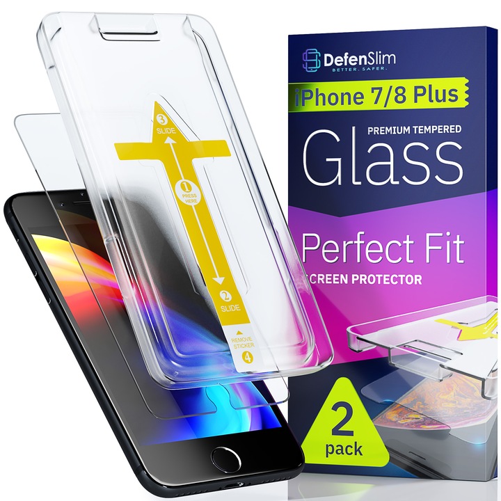 Defenslim DefenSlim iPhone 8 Plus / 7 Plus üvegfólia, 2 db, Easy Install Kit
