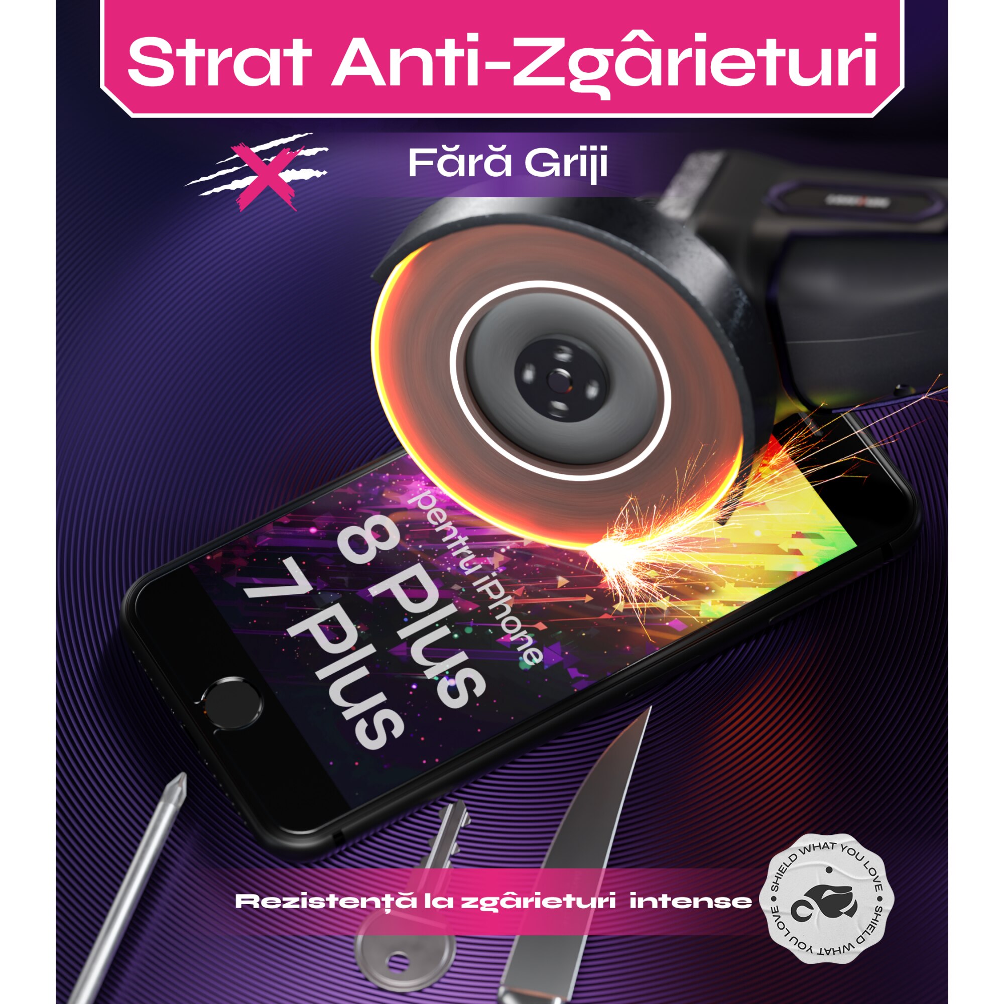 Folie sticla compatibil cu iPhone 8 Plus / 7 Plus, set 2 buc, DefenSlim, instalare usoara si rapida cu dispozitiv de potrivire automata in 30 sec cu Easy Install Kit patentat, protectie telefon
