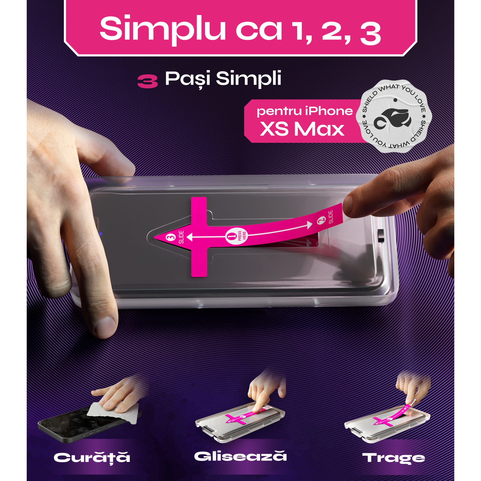 Folie sticla compatibil cu iPhone XS Max, set 2 buc, DefenSlim, instalare usoara si rapida cu dispozitiv de potrivire automata in 30 sec cu Easy Install Kit patentat, protectie telefon