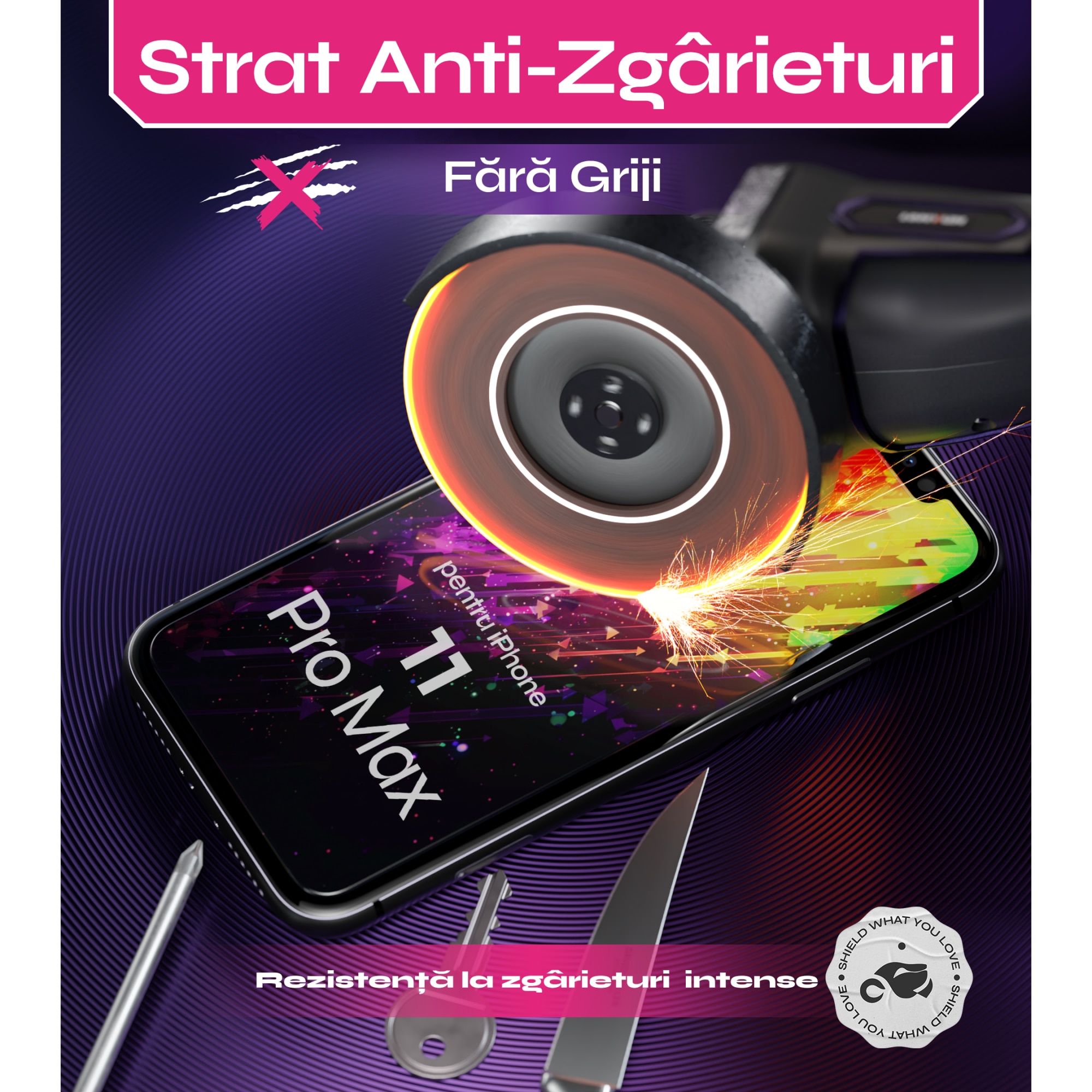 Folie sticla compatibil cu iPhone 11 Pro Max, set 2 buc, DefenSlim, instalare usoara si rapida cu dispozitiv de potrivire automata in 30 sec cu Easy Install Kit patentat, protectie telefon