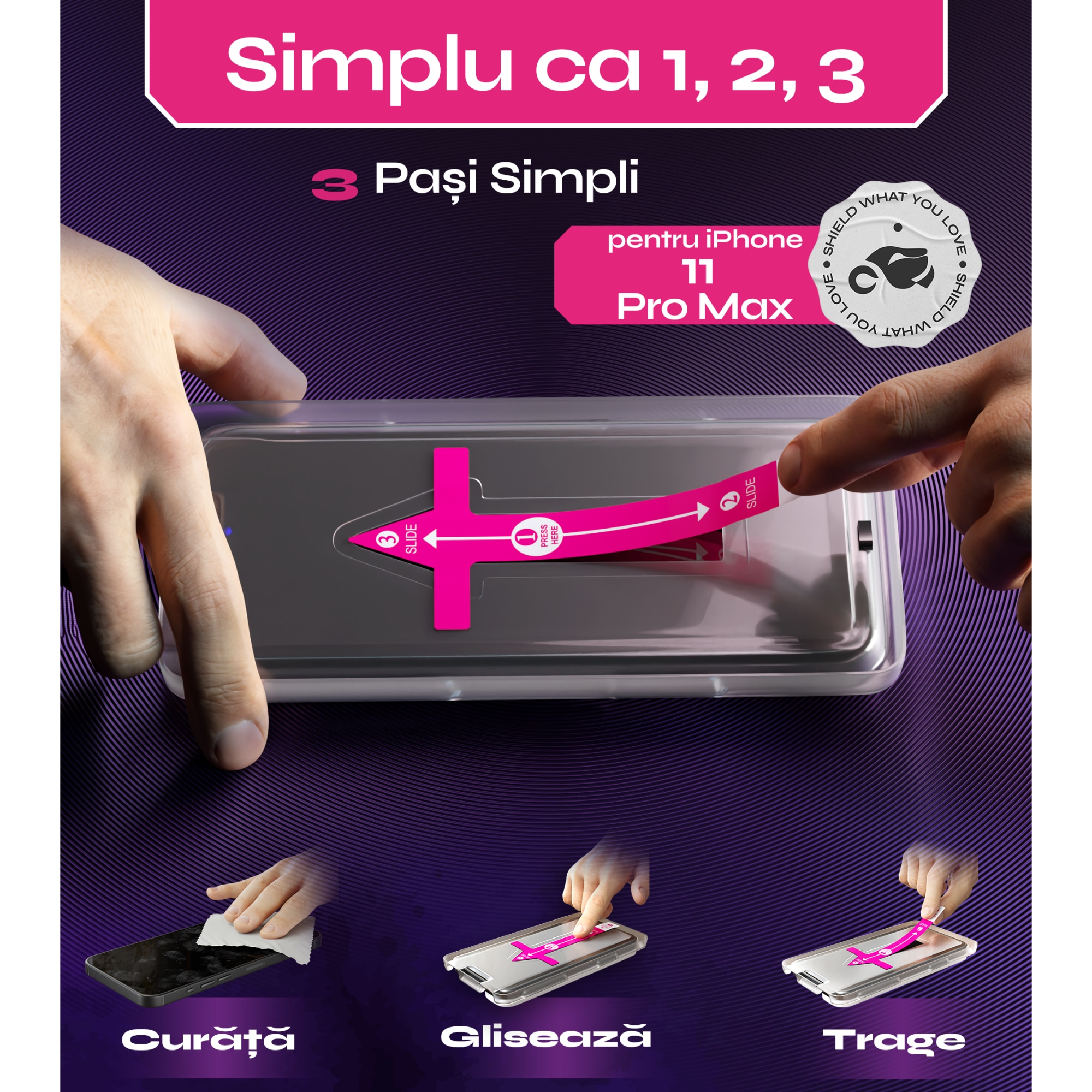 Folie sticla compatibil cu iPhone 11 Pro Max, set 2 buc, DefenSlim, instalare usoara si rapida cu dispozitiv de potrivire automata in 30 sec cu Easy Install Kit patentat, protectie telefon