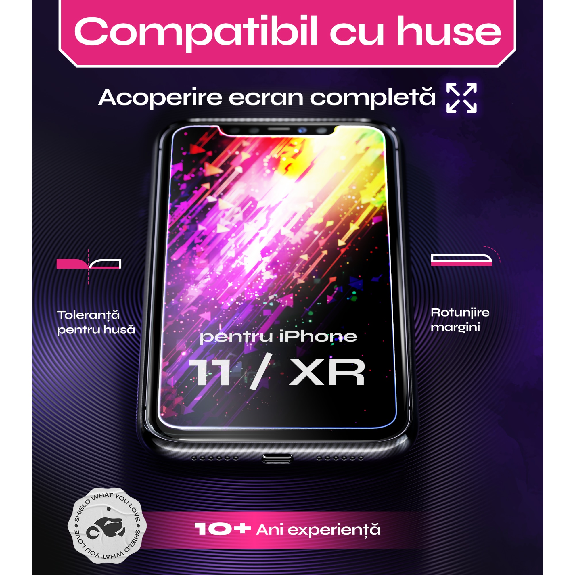 Folie sticla compatibil cu iPhone 11 / iPhone XR, set 2 buc, DefenSlim, instalare usoara si rapida cu dispozitiv de potrivire automata in 30 sec cu Easy Install Kit patentat, protectie telefon