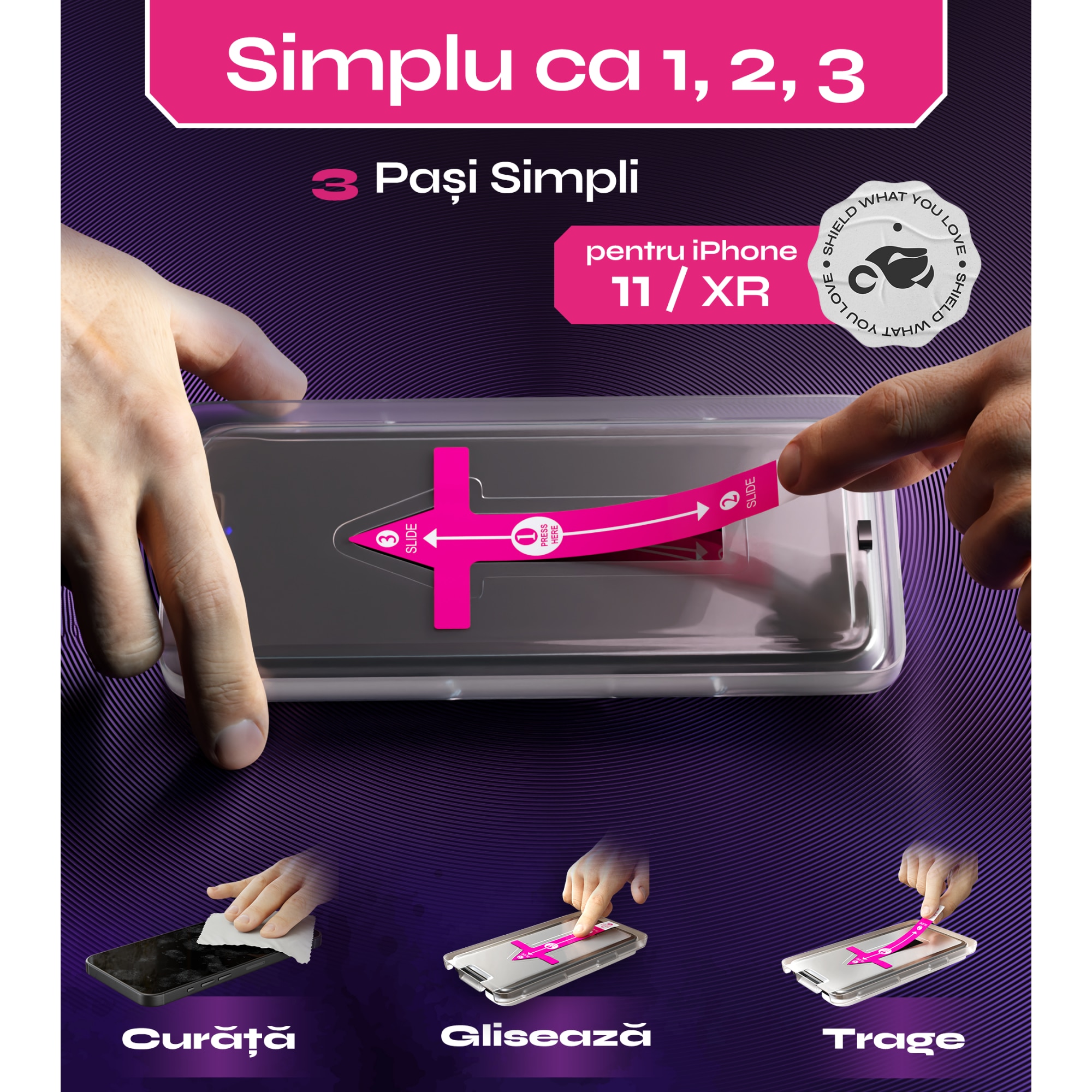 Folie sticla compatibil cu iPhone 11 / iPhone XR, set 2 buc, DefenSlim, instalare usoara si rapida cu dispozitiv de potrivire automata in 30 sec cu Easy Install Kit patentat, protectie telefon