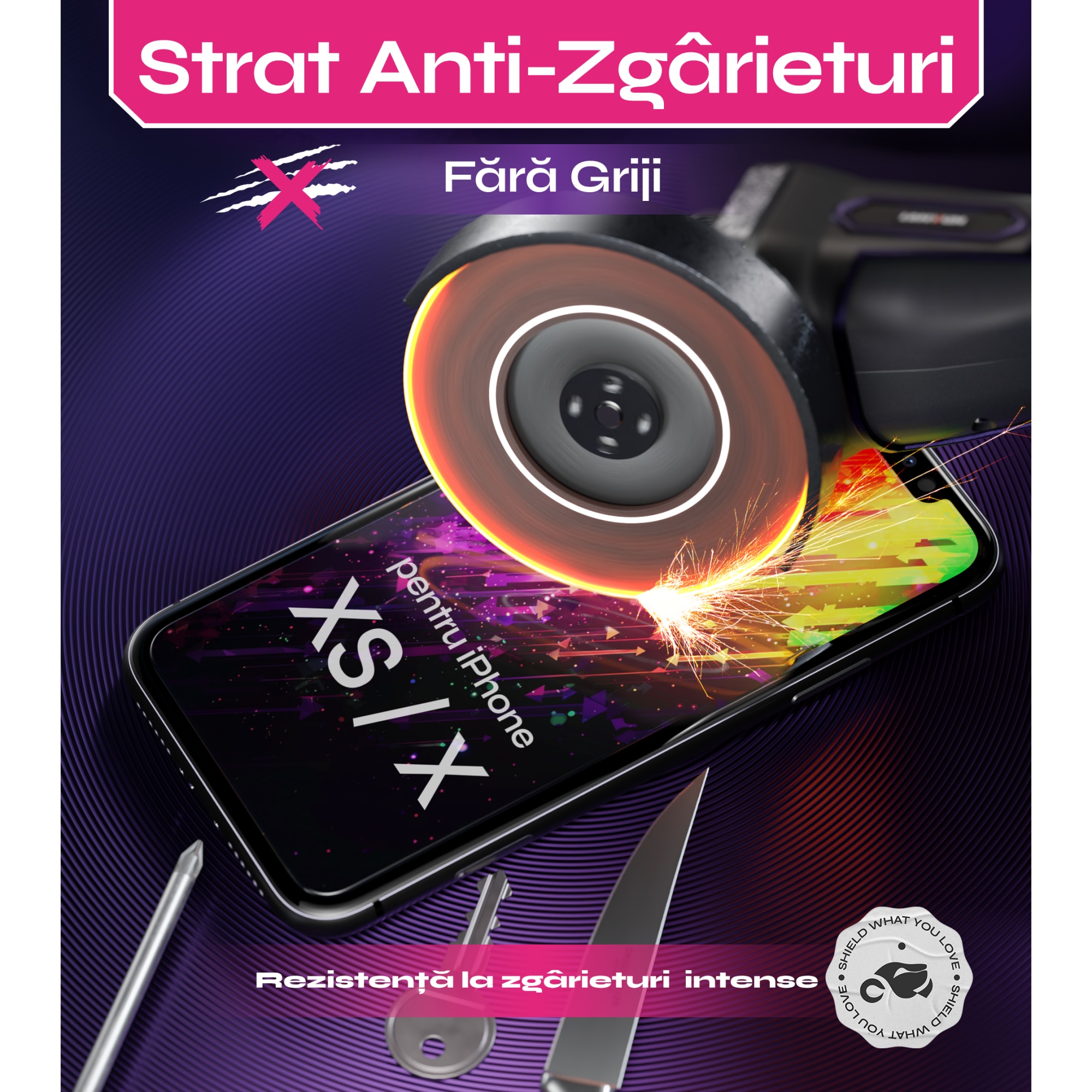 Folie sticla compatibil cu iPhone XS / X, set 2 buc, DefenSlim, instalare usoara si rapida cu dispozitiv de potrivire automata in 30 sec cu Easy Install Kit patentat, protectie telefon