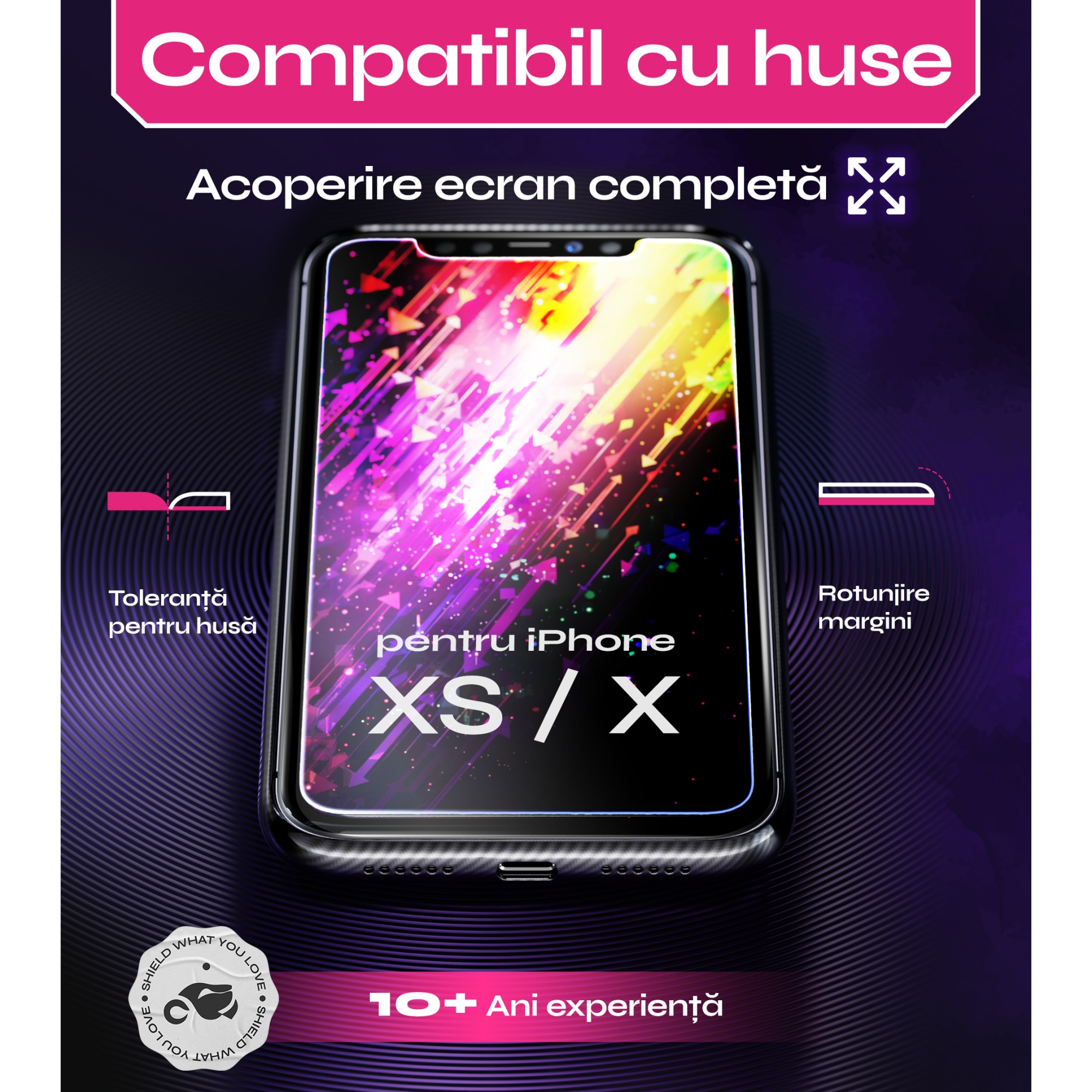 Folie sticla compatibil cu iPhone XS / X, set 2 buc, DefenSlim, instalare usoara si rapida cu dispozitiv de potrivire automata in 30 sec cu Easy Install Kit patentat, protectie telefon