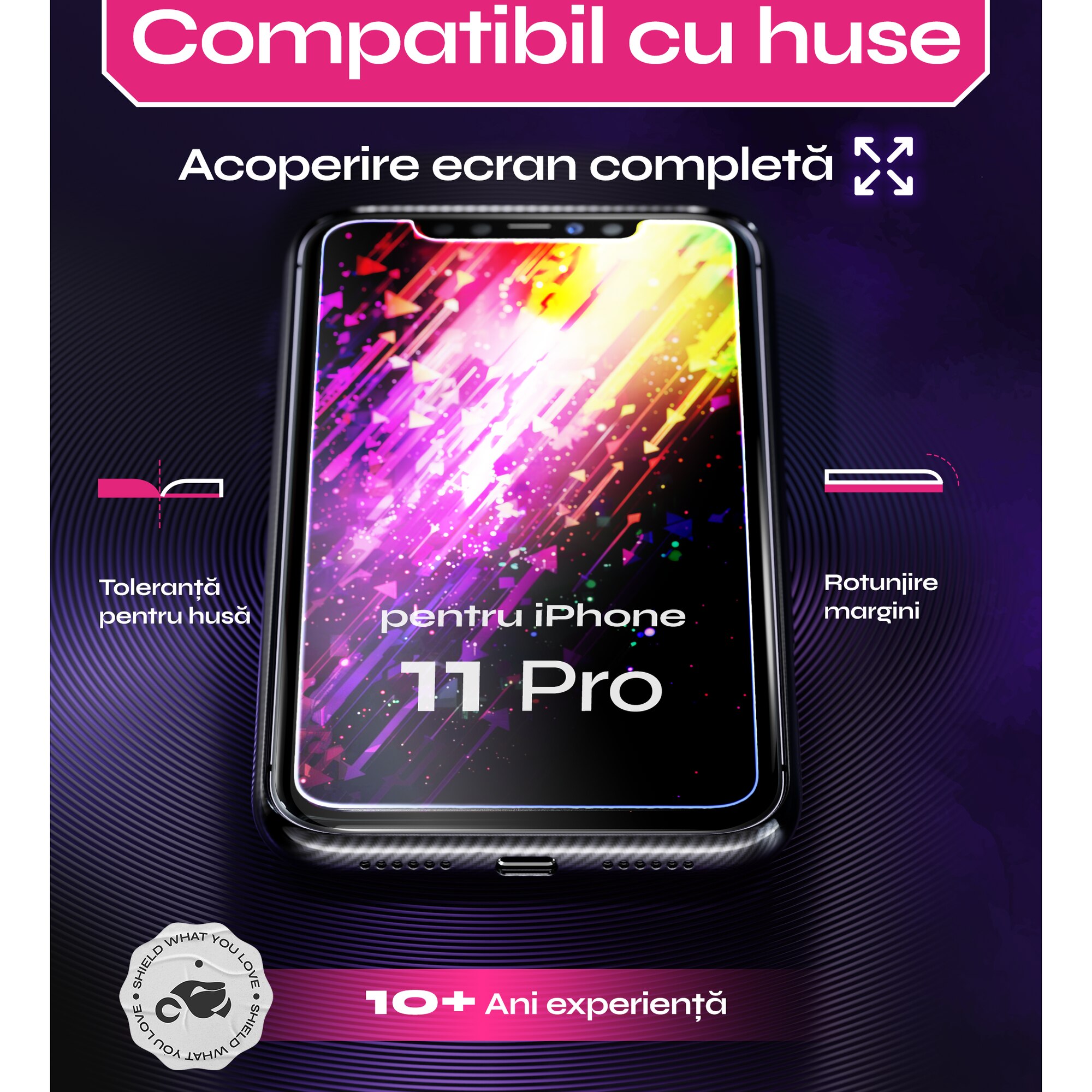 Folie sticla compatibil cu iPhone 11 Pro, set 2 buc, DefenSlim, instalare usoara si rapida cu dispozitiv de potrivire automata in 30 sec cu Easy Install Kit patentat, protectie telefon