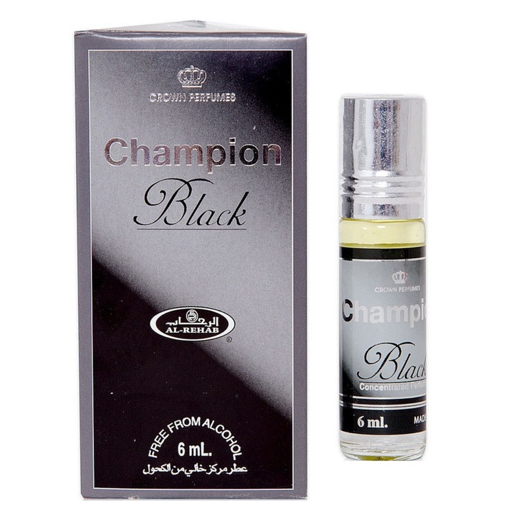 Parfüm Al Rehab Champion Black, férfi, fás, virágos aroma, 6 ml