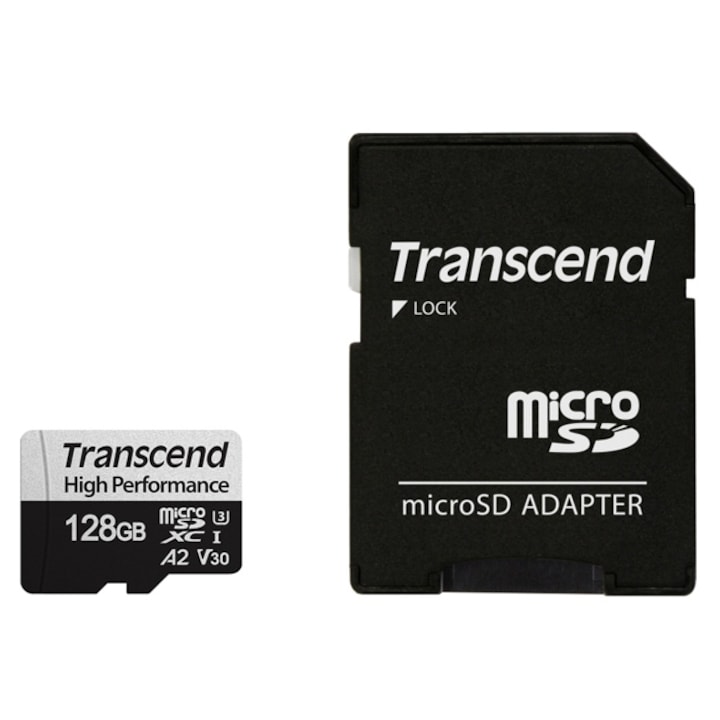 Card Memorie Transcend MicroSd, UHS-I U3 A2 , cu adaptor, Negru