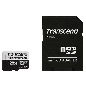 Card Memorie Transcend MicroSd, UHS-I U3 A2 , cu adaptor, Negru Card Memorie Transcend MicroSd, UHS-I U3 A2 , cu adaptor, Negru