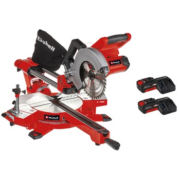 Debitor pe acumulator cu sistem de glisare Einhell Power X-Change TE-SM 36/210 Li - Kit, disc 210x30 mm, D 40, taiere la 90°x90° - 310x65 mm + 2 incarcatoare rapide + 2 acumulatori de 4,0Ah Debitor pe acumulator cu sistem de glisare Einhell Power X-Change TE-SM 36/210 Li - Kit, disc 210x30 mm, D 40, taiere la 90°x90° - 310x65 mm + 2 incarcatoare rapide + 2 acumulatori de 4,0Ah