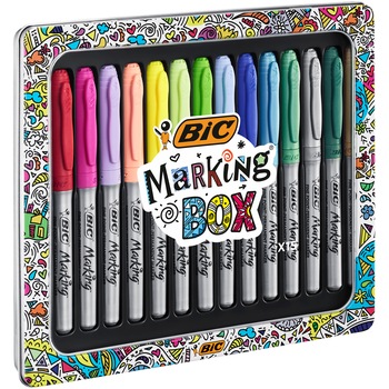 Set markere permanente BIC Marking cu Varf Rotund (1,8 mm) - Culori Asortate, Cutie Cadou Metalica de 15 Bucati Set markere permanente BIC Marking cu Varf Rotund (1,8 mm) - Culori Asortate, Cutie Cadou Metalica de 15 Bucati