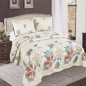 Set cuvertura de pat dublu + 2 fete perna, matlasata, Casa de Vis, Y72-1 Set cuvertura de pat dublu + 2 fete perna, matlasata, Casa de Vis, Y72-1