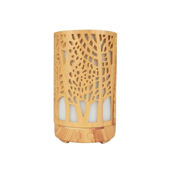 GREATON aromaterápiás párásító, többszínű LED-del, ultrahangos, fa modell, világos fa színű