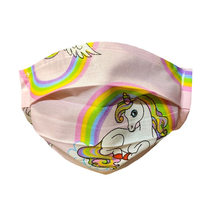 Masca protectie reutilizabila pentru copii, bumbac, asigura o buna respiratie, Unicorn Rainbow