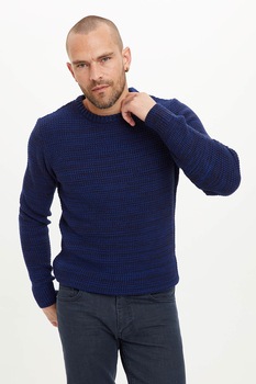 DeFacto, Pulover slim fit cu decolteu la baza gatului, Bleumarin, XS DeFacto, Pulover slim fit cu decolteu la baza gatului, Bleumarin, XS