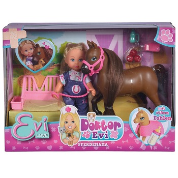 Set de joaca Evi Love - Doctor Evi cu calut si manz, 12 cm Set de joaca Evi Love - Doctor Evi cu calut si manz, 12 cm